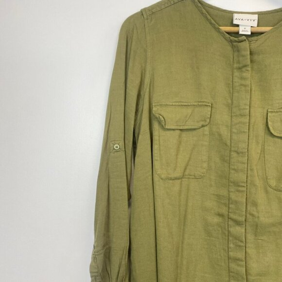 Ava and Viv Green Button Down Military Top - Picture 5 of 9